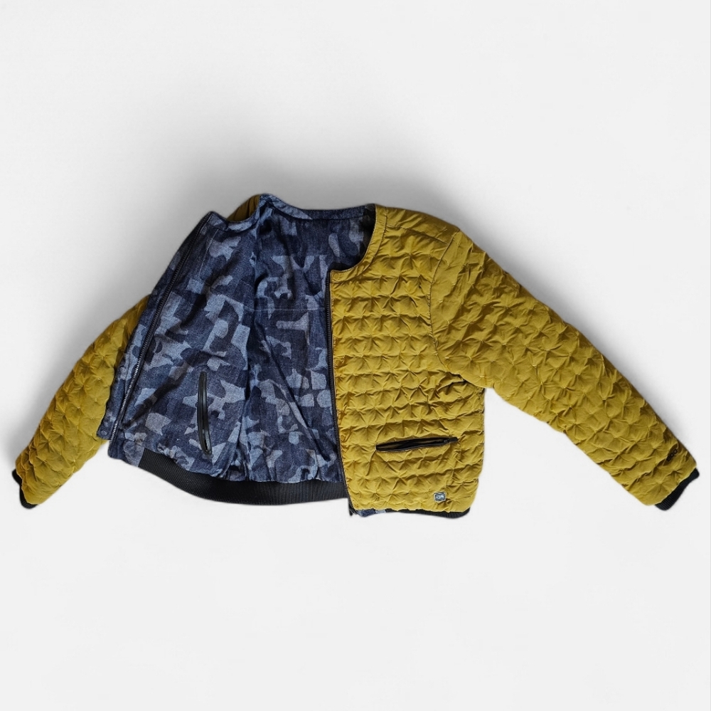 The North Face Cryos Reversible GTX Down Bomber Jacket Indigo Denim Jacquard L - Picture 2 of 9